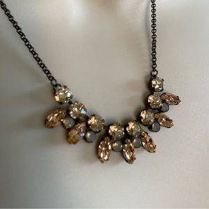 Peach and bronze iridescent rhinestone necklace GUC, wearable length 18-22”